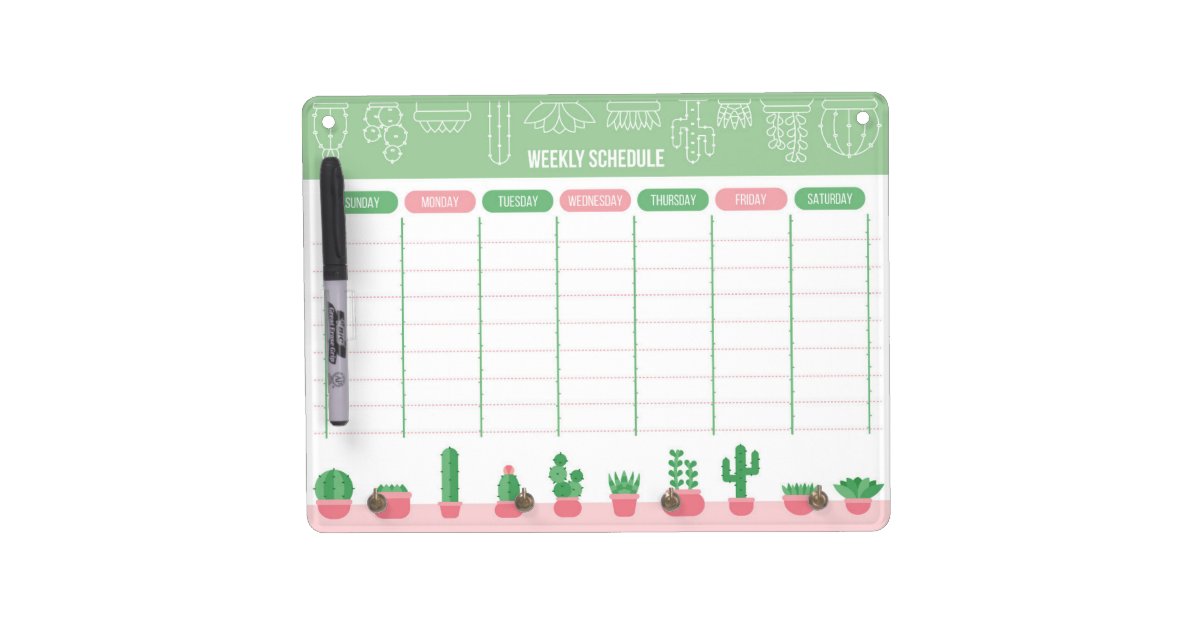 Weekly Planner Cactus Succulent Dry Erase Board | Zazzle