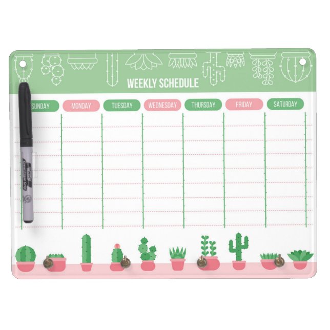 Weekly Planner Cactus Succulent Dry Erase Board (Front)