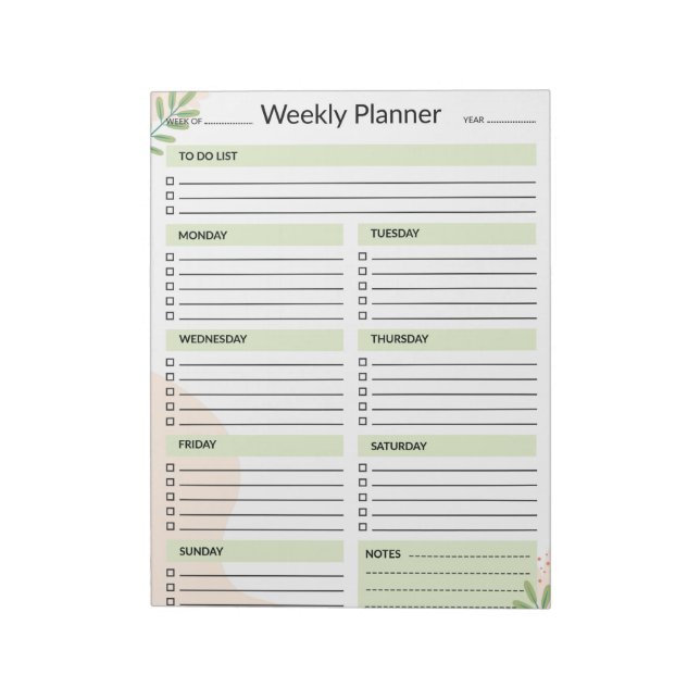 Weekly Planner Calendar Organizer To Do List Notepad (Rotated)
