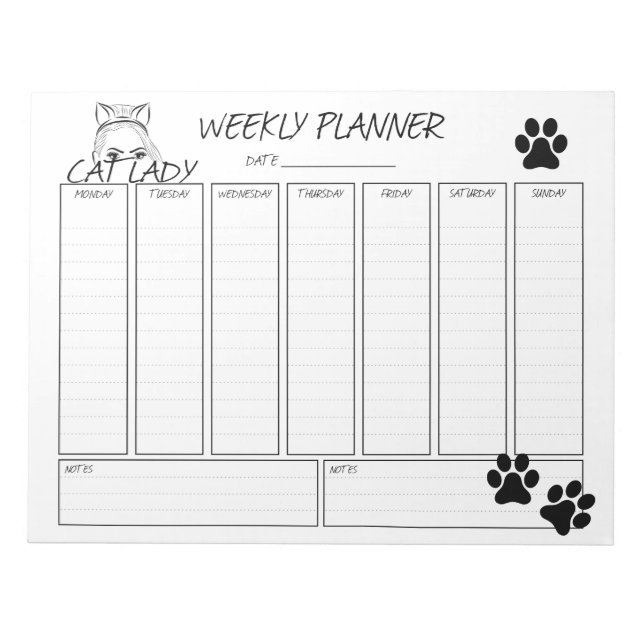 Weekly Planner Cat Lady Notepad (Front)