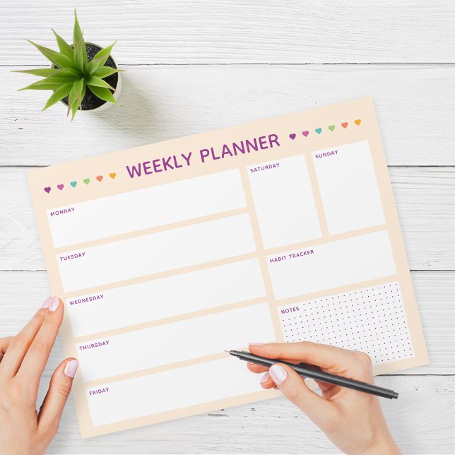 Weekly Planner Colorful Hearts Purple Text Notepad (Creator Uploaded)