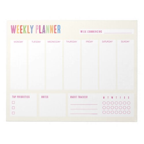 Weekly Planner Colorful Text Notepad