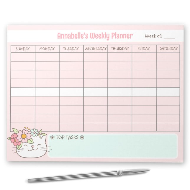 Weekly Planner Cute Cat Pink Name Tear Away Notepad (Weekly Planner Cute Cat Pink Name Tear Away Notepad)