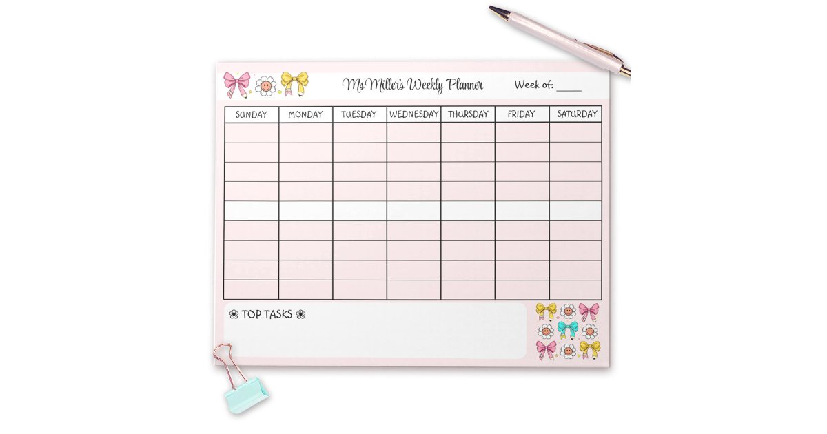 Weekly Planner Cute School Teacher Name Tear Away Notepad | Zazzle