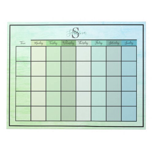 Weekly Planner Daily Blue Green Color Notepad