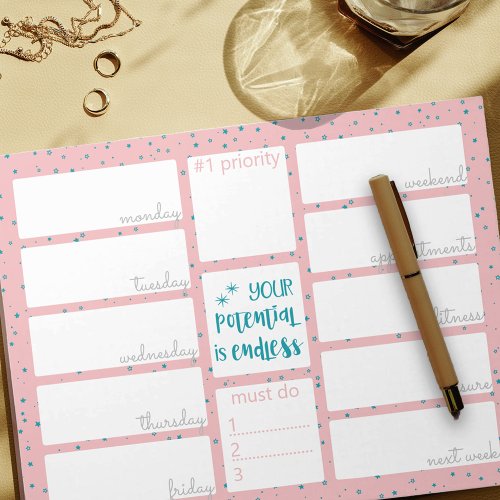 Weekly Planner Daily To Do List Pink Teal Stars Notepad