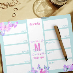 Weekly Planner Daily To Do Pink Butterfly Monogram Notepad