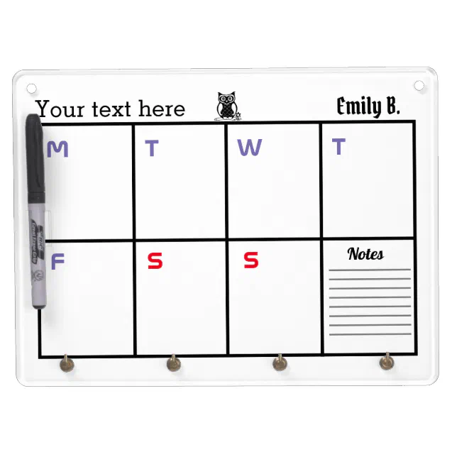 Weekly Planner Dry Erase Board With Keychain Holder Zazzle