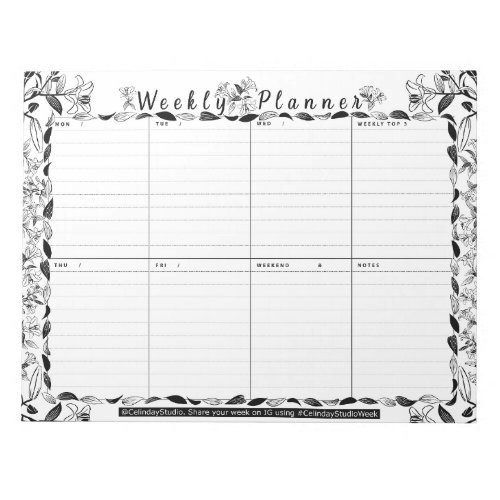 Weekly Planner Floral Art Coloring Page Notepad