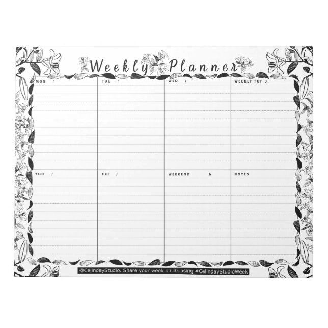 Weekly Planner Floral Art Coloring Page Notepad (Front)