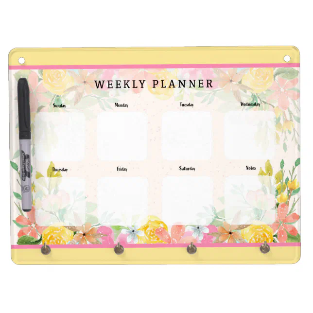 Weekly Planner Floral Dry Erase Board | Zazzle