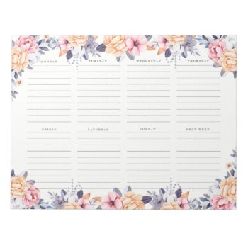 Weekly Planner Girl Floral Watercolor Notepad by Jujulili at Zazzle