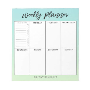 Weekly Planner Green Ombre Add Name Notepad