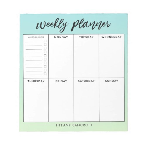 Weekly Planner Green Ombre  Add Name Notepad