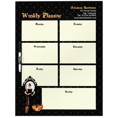 Weekly Planner Halloween Classic Witch Black Dress Dry Erase Board