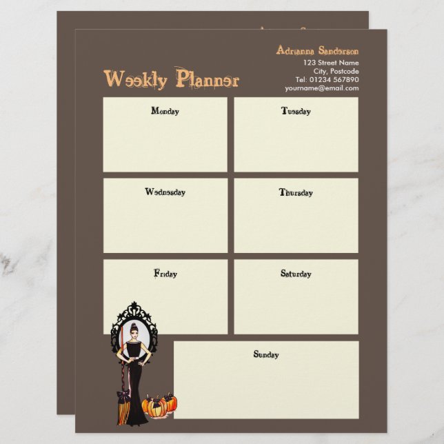 Weekly Planner Halloween Classic Witch Black Dress Letterhead (Front/Back)