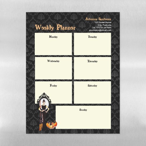 Weekly Planner Halloween Classic Witch Black Dress Magnetic Dry Erase Sheet