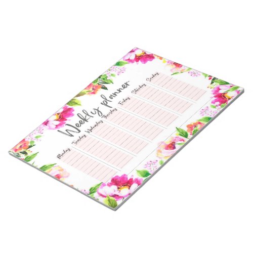 Weekly Planner in Bright Watercolor Floral Design Notepad