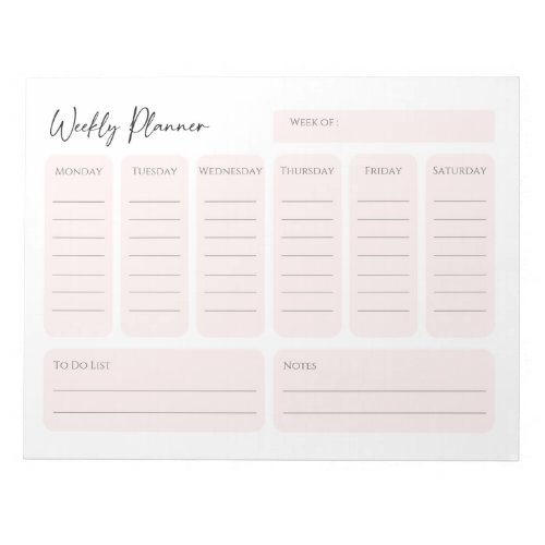 Weekly Planner Landscape in Blush Pink Notepad