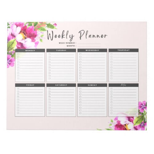 Weekly Planner Landscape in Bright Floral Notepad