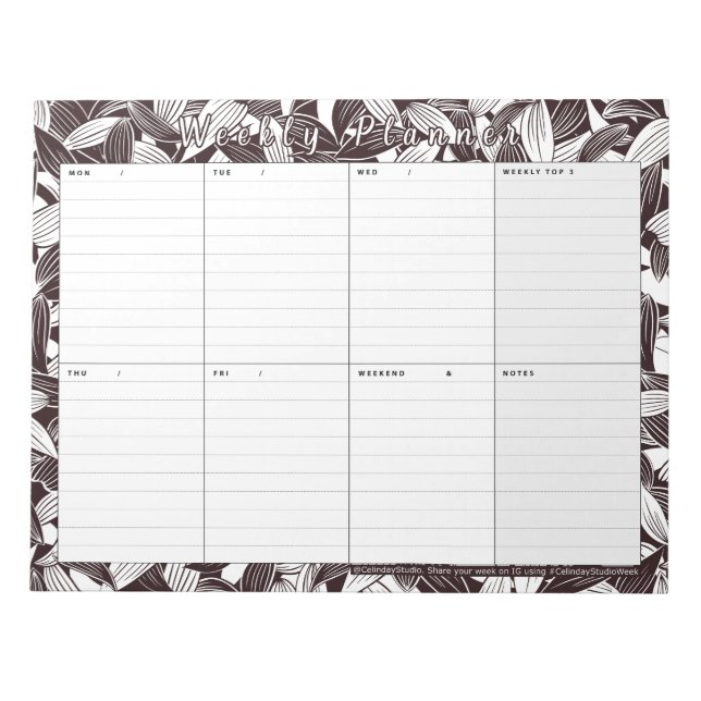 Weekly Planner Leaf Art Coloring Page Notepad (Front)