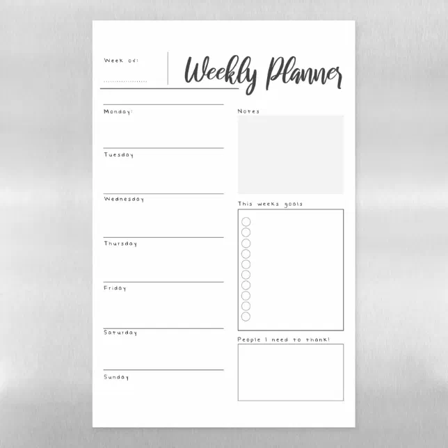 Weekly planner magnetic dry erase sheet | Zazzle