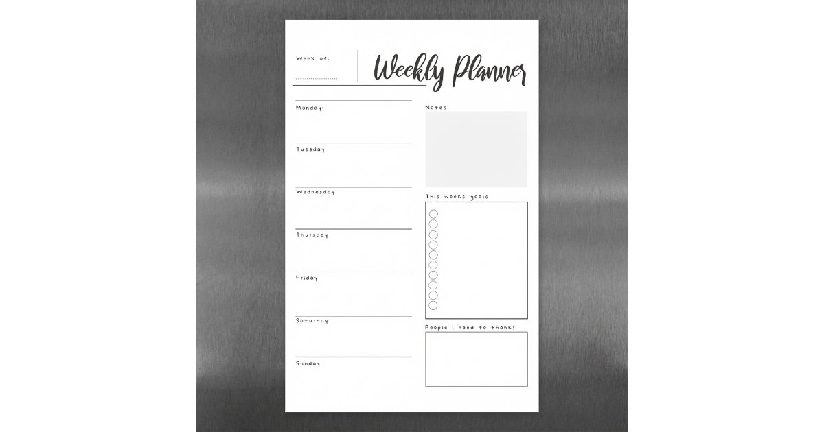 Weekly planner magnetic dry erase sheet | Zazzle