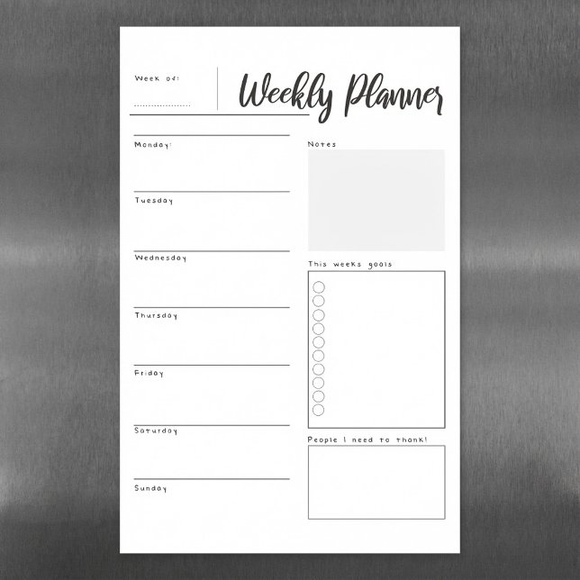 Weekly planner magnetic dry erase sheet (Weekly planner magnetic dry erase sheet.)