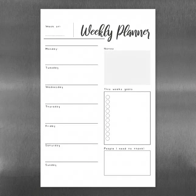 Weekly planner magnetic dry erase sheet | Zazzle