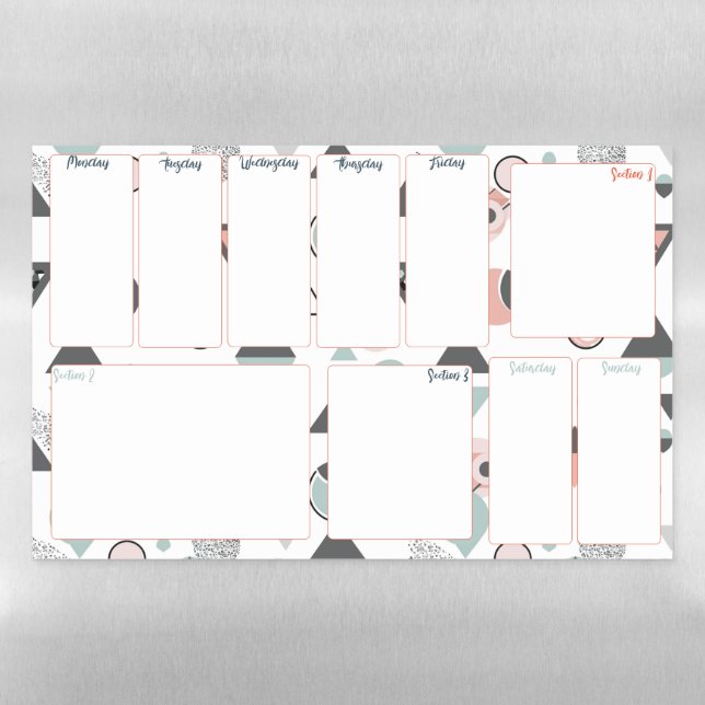 Weekly Planner (Meal, School, or Office) Magnetic Dry Erase Sheet (Horizontal)