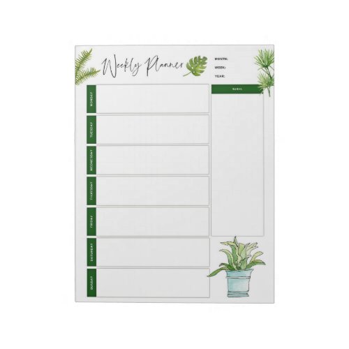 Weekly Planner  Minimalist plant illustration Notepad