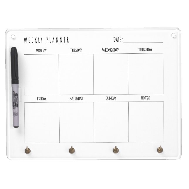 Weekly Planner, Monday Start Dry Erase Board With Keychain Holder (Front)