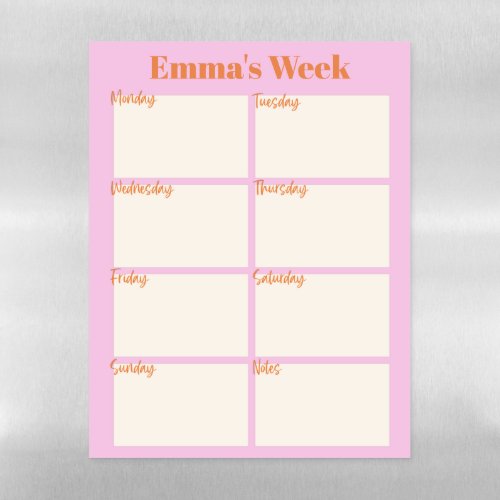 Weekly Planner Monogram Name Pink Orange Magnetic Dry Erase Sheet