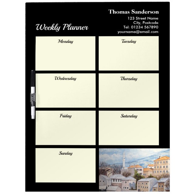 Weekly Planner Mostar City Bosnia Architecture Dry Erase Board (Front)