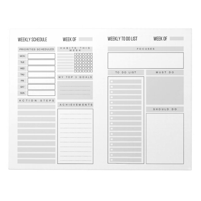Weekly Planner Notepad (Front)