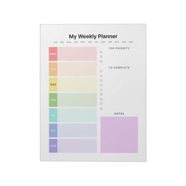 Weekly Planner Notepad (Rotated)