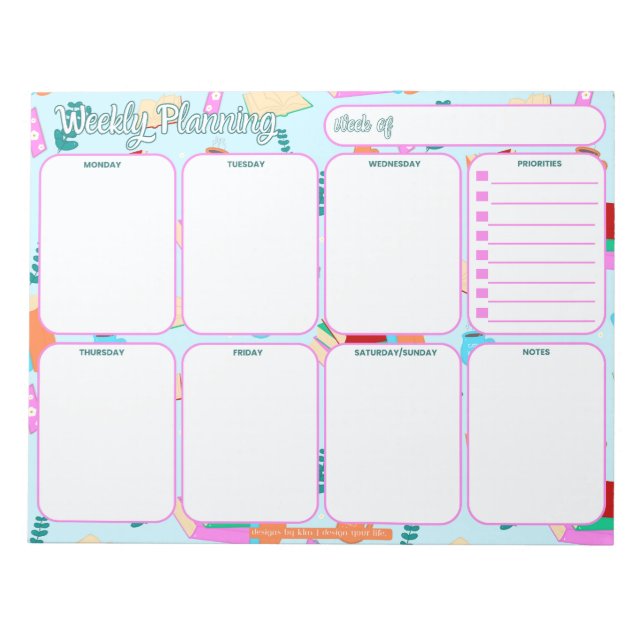 Weekly Planner Notepad | Cozy Book Lovers Pattern (Front)