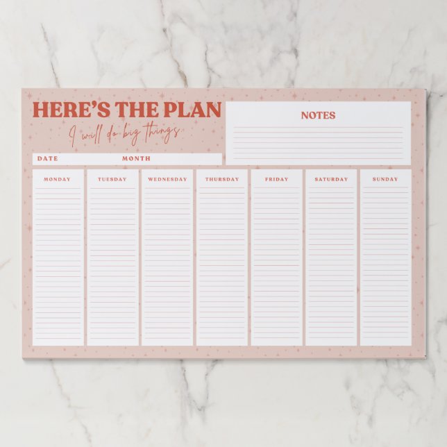 Weekly planner notepad, Days of the week notepad Paper Pad (Front)
