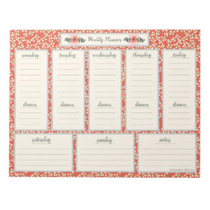 Weekly Planner Notepad with Dinner Menu