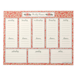 Weekly Planner Notepad with Dinner Menu
