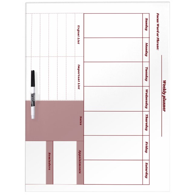 Weekly Planner on Large Dry Erase board (Front)