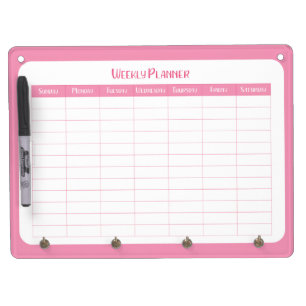 Weekly planner - pink dry erase board with keychain holder