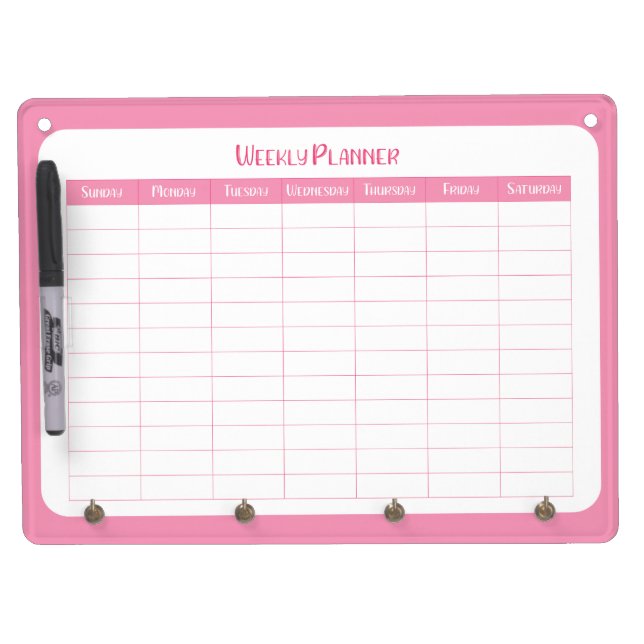 Weekly planner - pink dry erase board with keychain holder (Front)