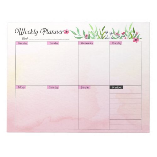 Weekly planner _ Pink floral style Notepad
