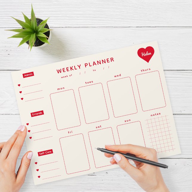 Weekly Planner Red Hearts Notepad with Name (Creator Uploaded)