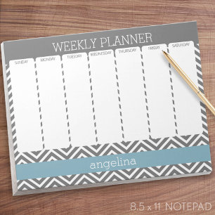 Weekly Planner Robin Egg Blue and Gray Chevrons Notepad