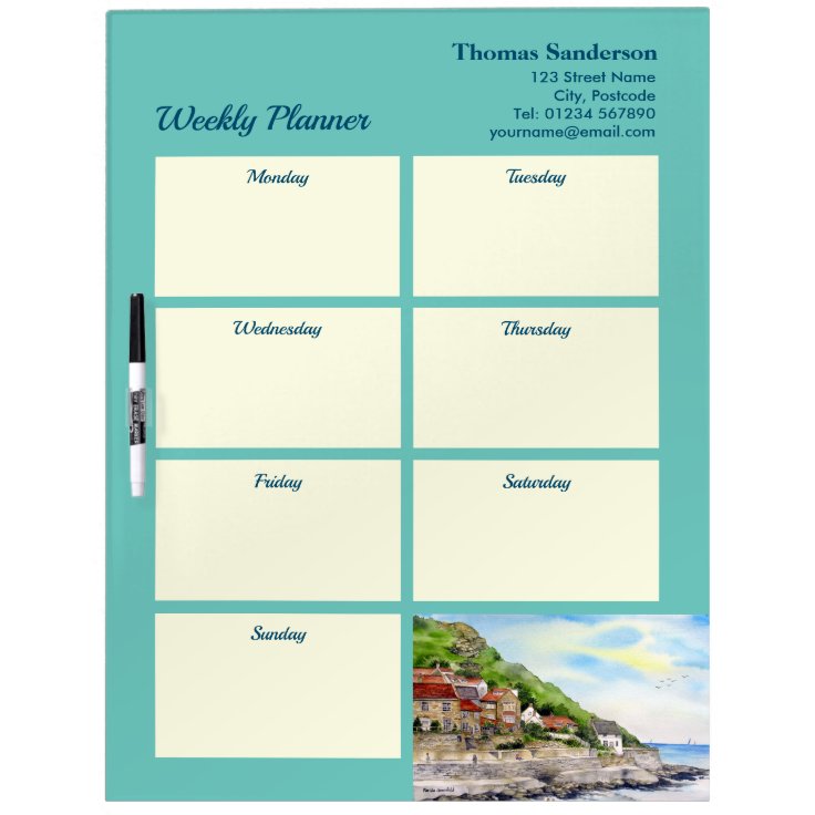 Weekly Planner Runswick Bay Yorkshire England Dry Erase Board | Zazzle