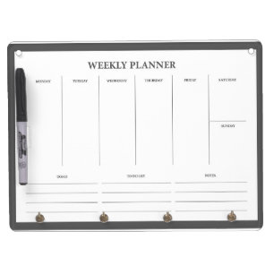 Weekly planner schedule dry erase board with keychain holder