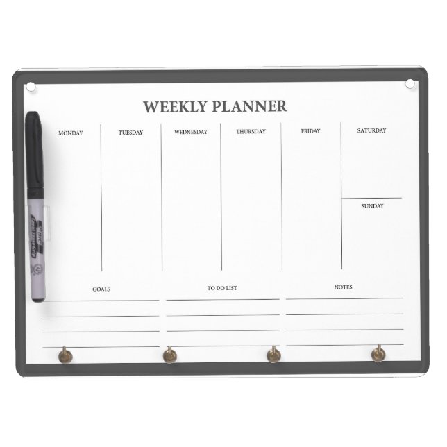 Weekly planner schedule dry erase board with keychain holder (Front)