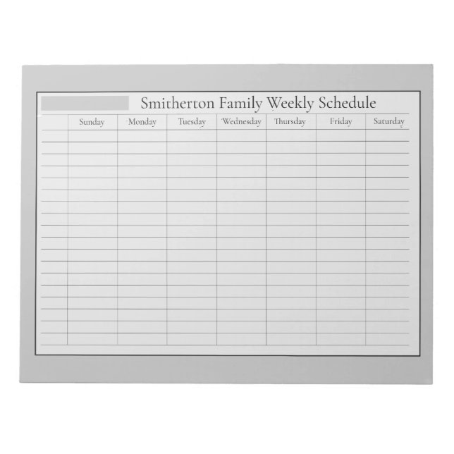 Weekly Planner Schedule Gray Black Notepad (Front)